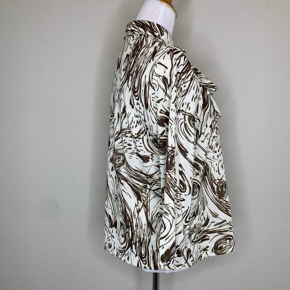 Vintage Ruffle Neck 70s Blouse Sz Medium Brown Cream - Picture 4 of 9